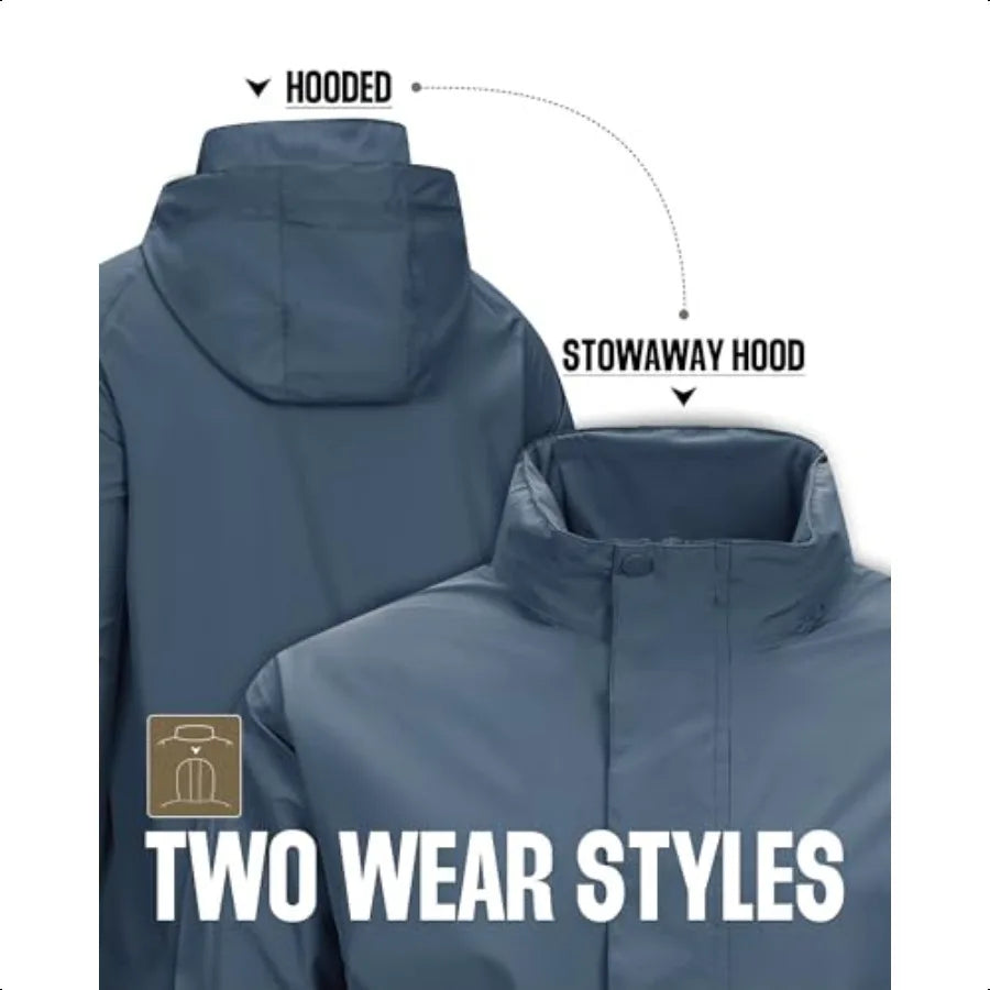 Mens Packable Rain Jacket Waterproof Hooded Outdoor Travel