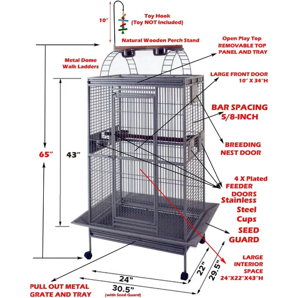 Large Elegant Durable Play Top Bird Cage Wrought Iron