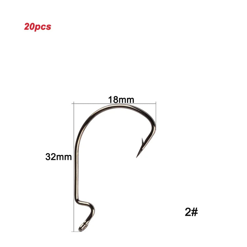 Twenty Pieces High Carbon Steel Offset Hooks For Fishing