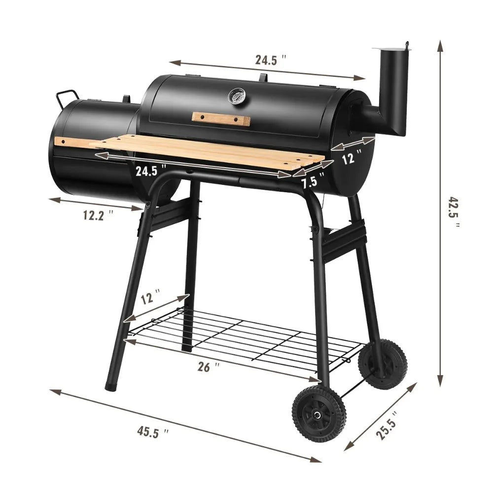 Outdoor BBQ Grill Charcoal Barbecue Pit Patio Backyard Meat Cooker Smoker Sturdy Solid Steel Construction