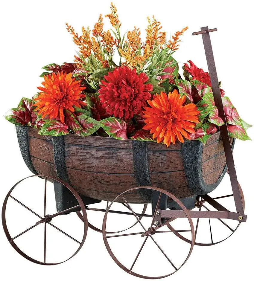 Barrel Wagon Planter Rustic Vintage Farmhouse Garden Decor