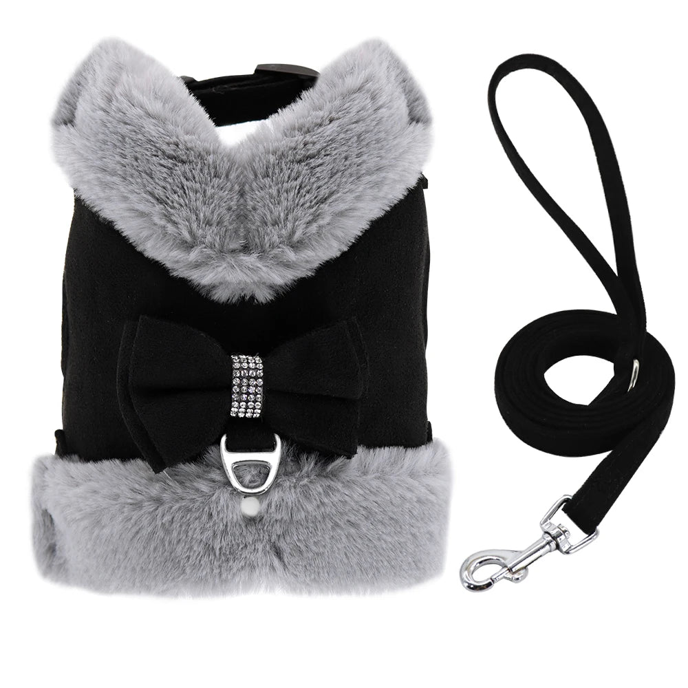 Soft Warm Dog Vest Harness and Leash Set Bow Knot