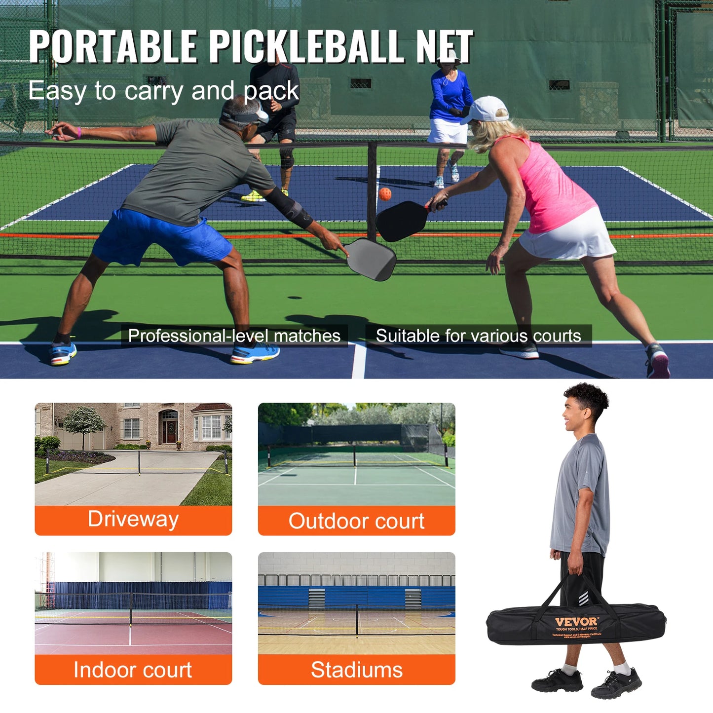 SucceBuy 22FT Portable Pickleball Net Set with Bags Balls Paddles and Court Lines Weather Resistant