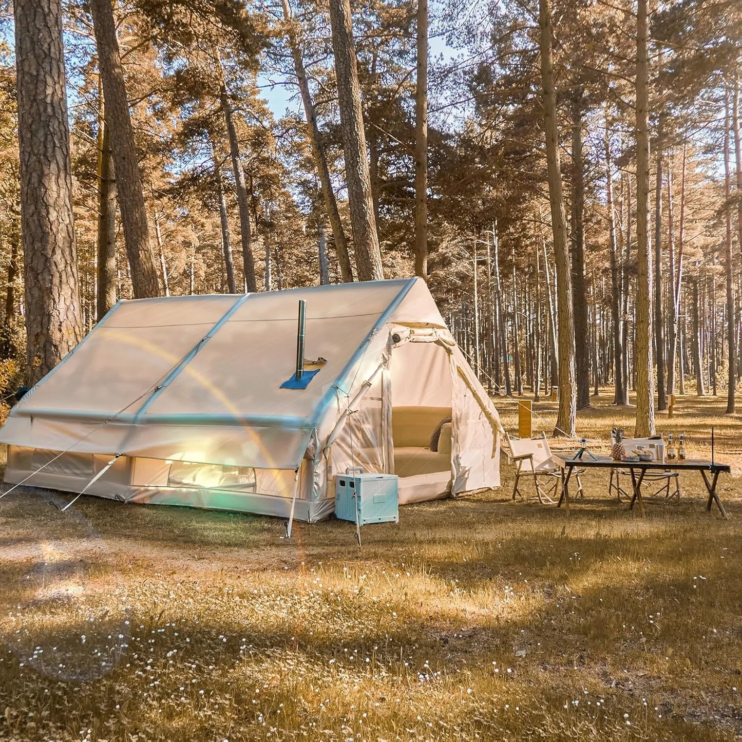 Inflatable Camping Tent for 8 to 10 People 129 Square Feet Large Tent with Stove Jack and Mesh Windows