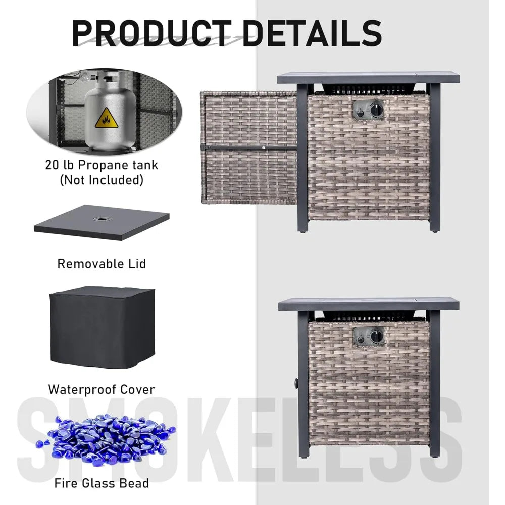 Propane Fire Pit Table 32 Inch with Lid and Glass Rocks for Patio Deck Backyard 50000 BTU Outdoor Gas Fire Pit
