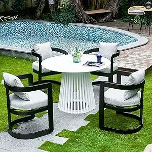 Patio Dining Chairs Set of 4 Modern Outdoor Dining Chairs with Cushions Backrest and Armrests Metal Construction