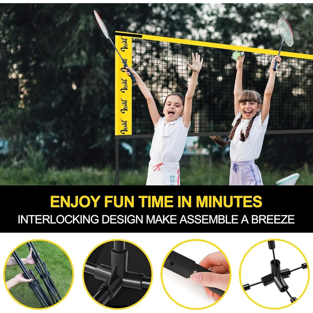 10FT Portable All In One Badminton Pickleball and Kids Volleyball Net Set Half Court