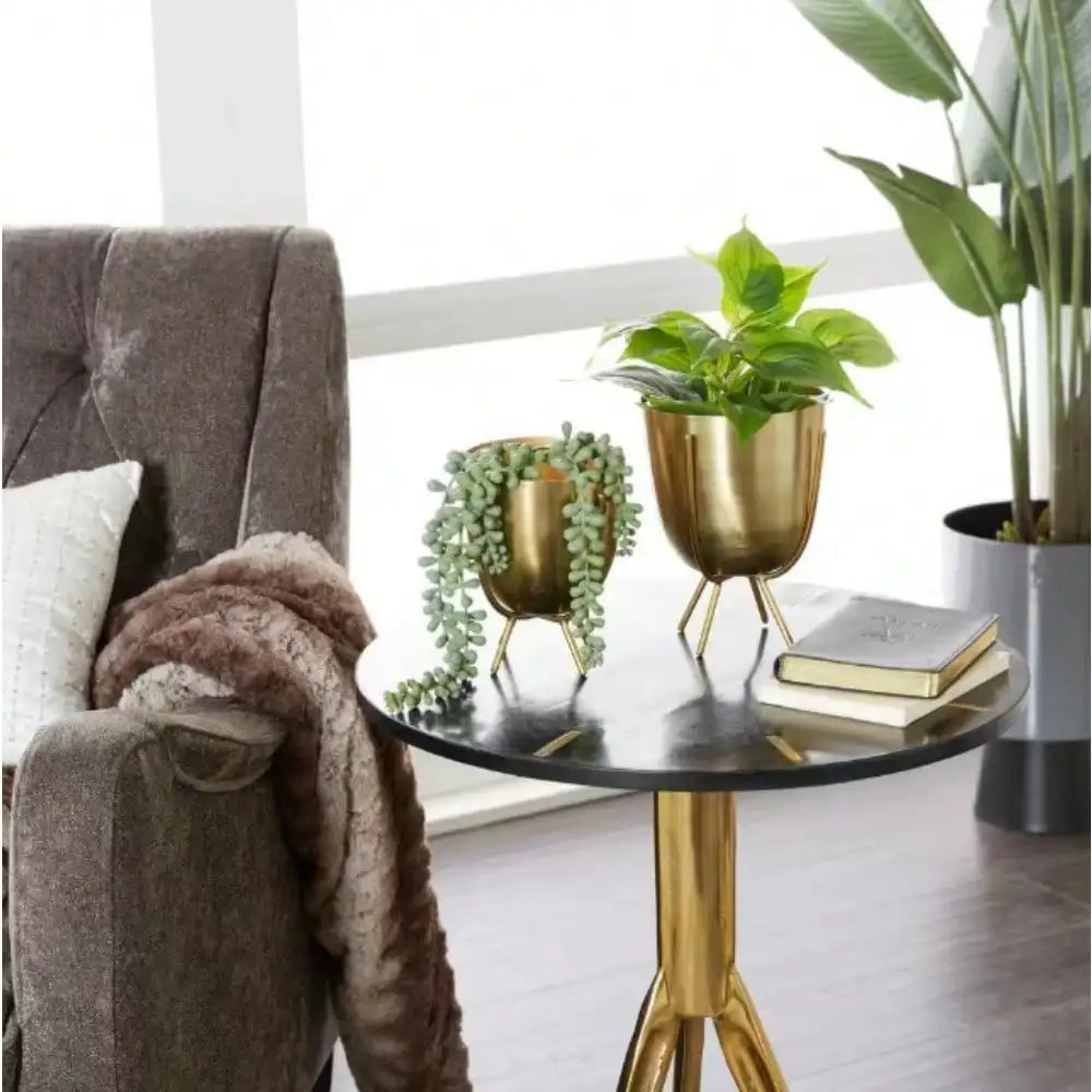 Gold Metal Small Planter Set with Removable Stand 6 and 7 in