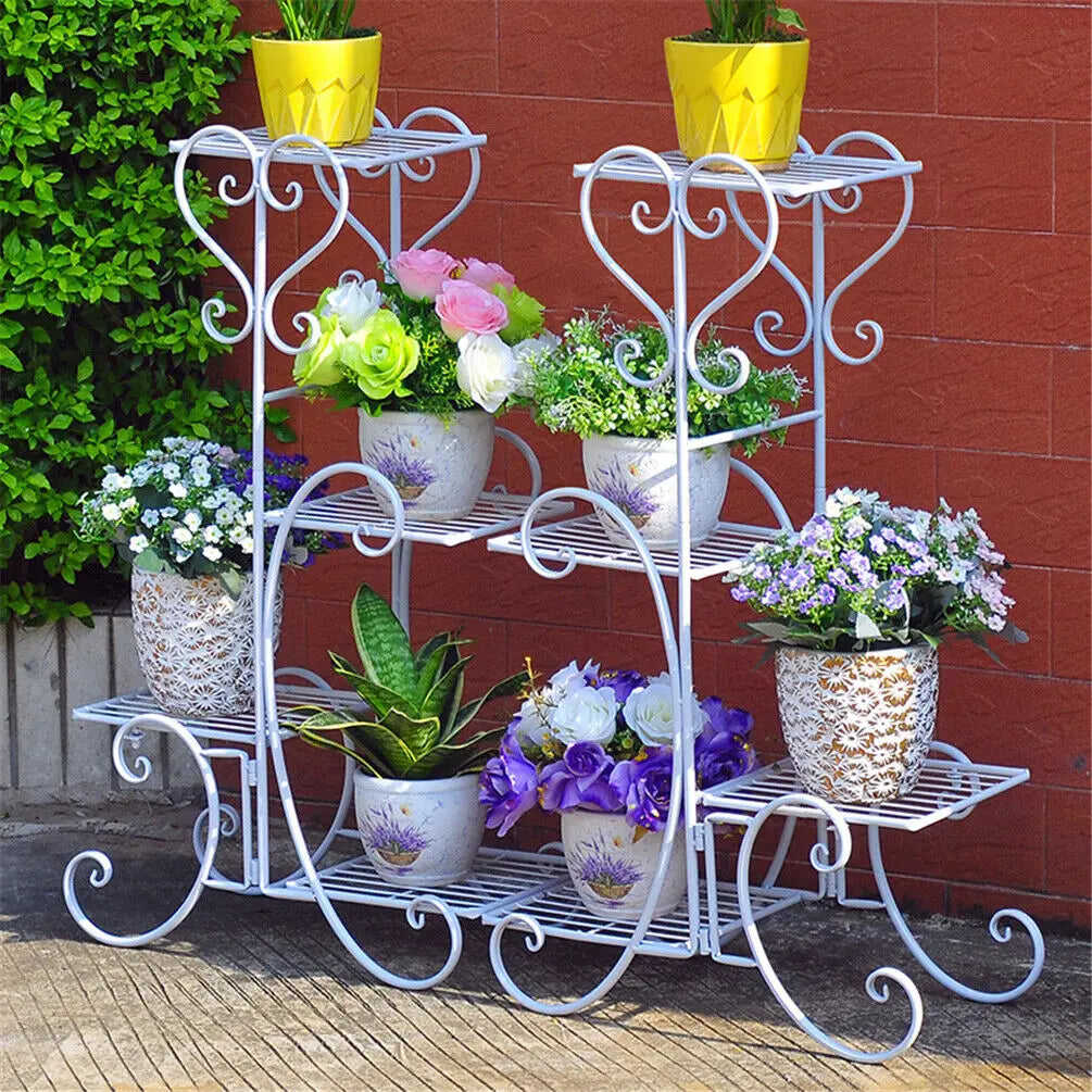 4 Tier Metal Plant Stand For Indoor And Outdoor Spaces