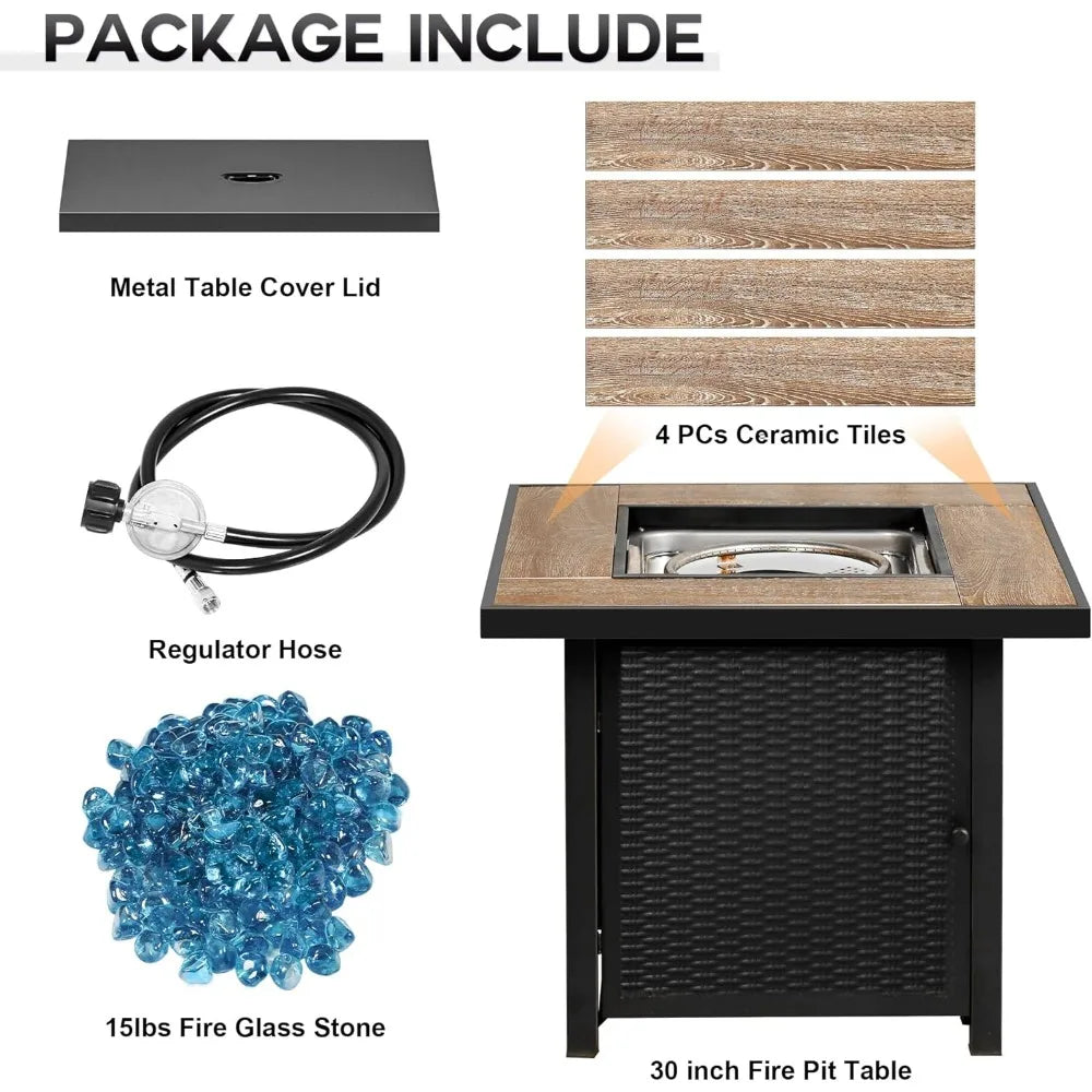 50000 BTU Propane Fire Pit Table Outdoor 30 Inch Square Fire Pit for Backyard and Patio
