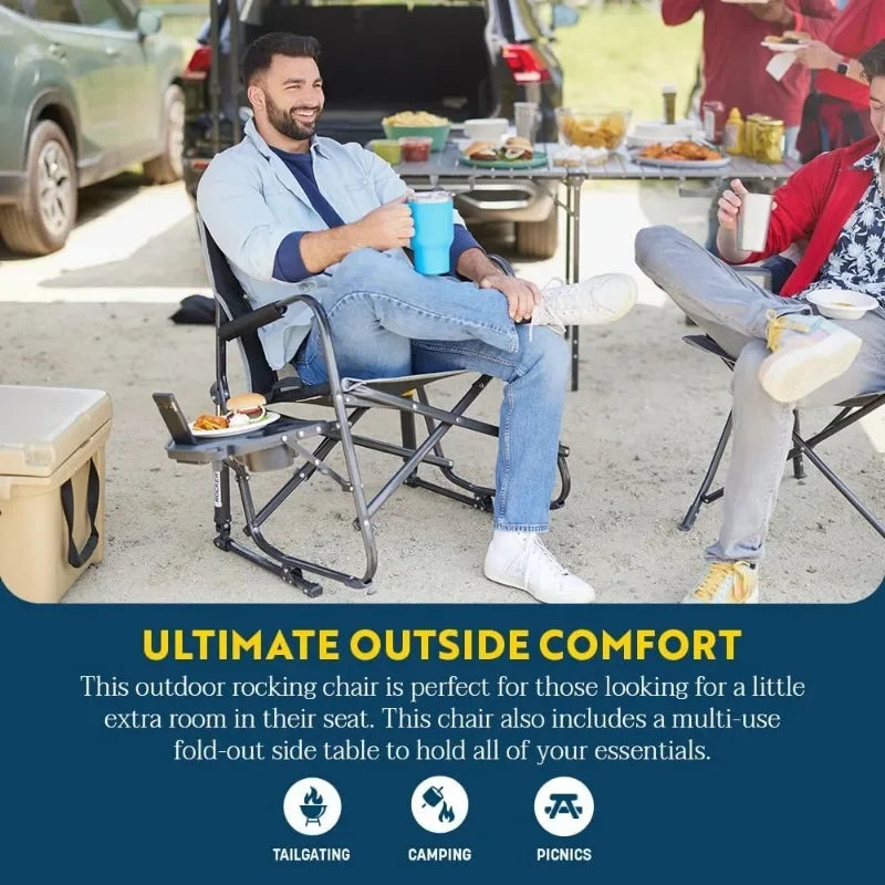 GCI Outdoor Freestyle Rocker XL with Side Table Portable Folding Rocking Chair