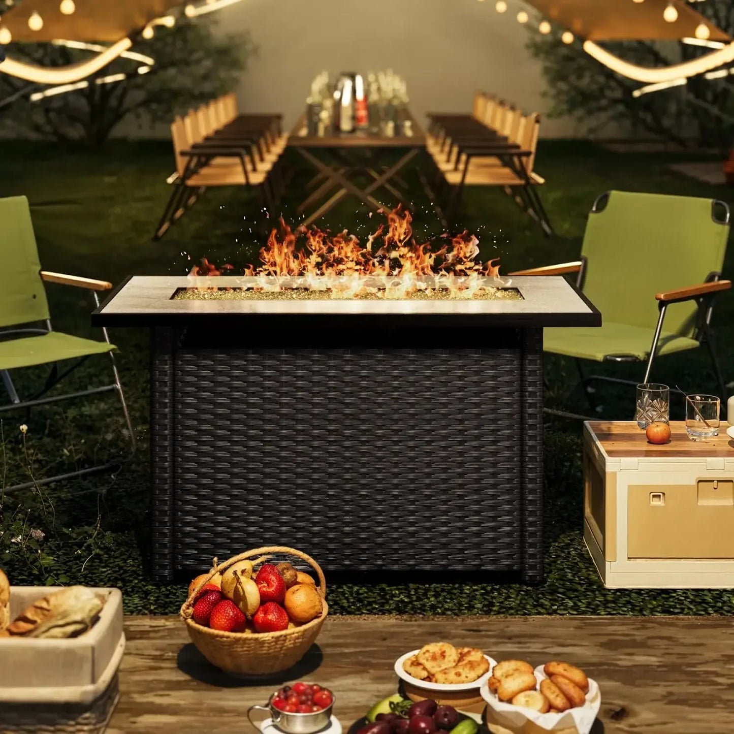 Propane Fire Pit Table With Glass Rocks And Waterproof Cover For Outdoor Patio