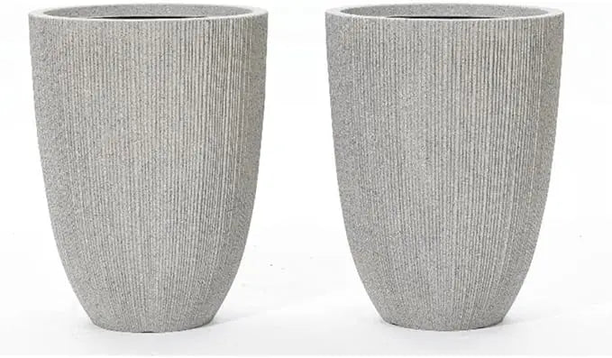 Set of 2 Tall Planters 19 Inch High Striped Drainage Holes
