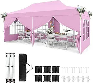 10x20 Ft Pop Up Canopy Tent with UPF 50 Plus Portable Outdoor Design 6 Removable Sidewalls 6 Sandbags and 2 Zippered Doors