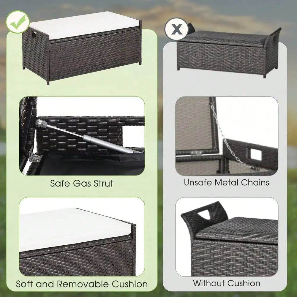 34 Gallon Outdoor Storage Wicker Patio Deck Box Cushion