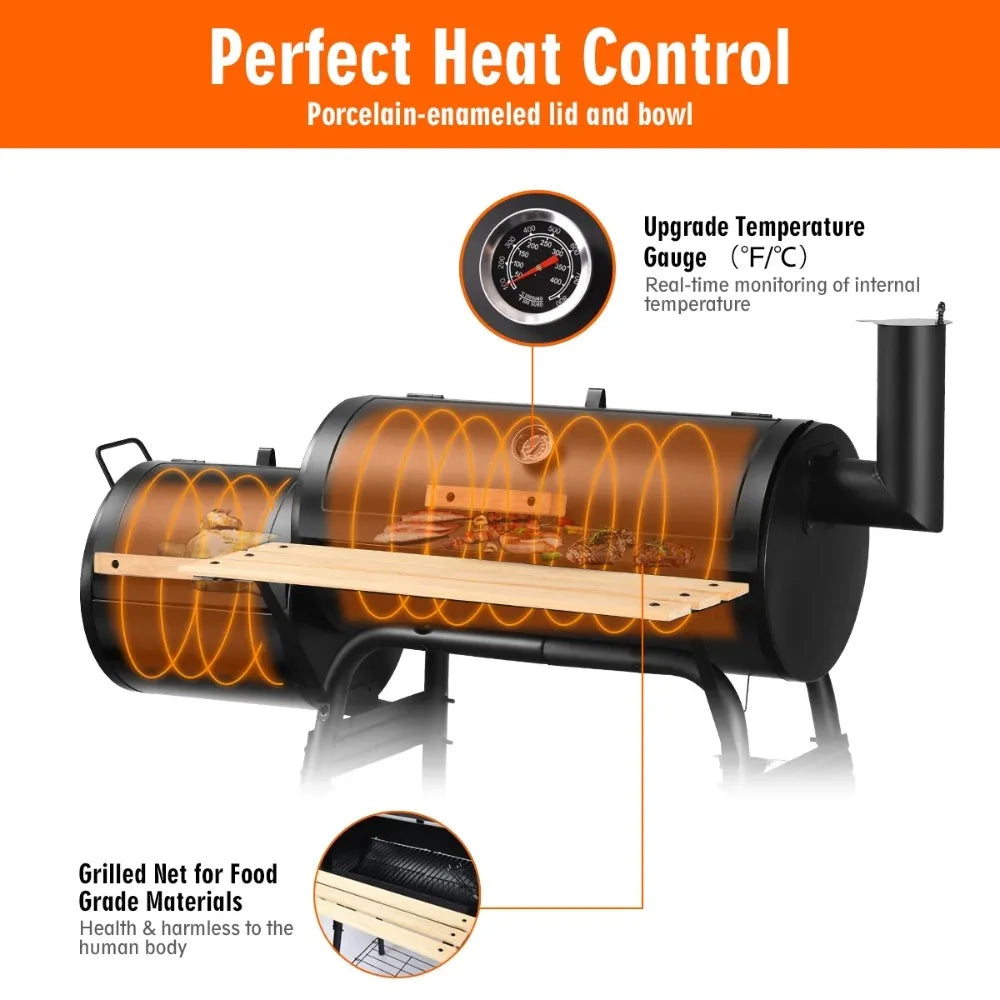 Outdoor BBQ Grill Charcoal Barbecue Pit Patio Backyard Meat Cooker Smoker Sturdy Solid Steel Construction
