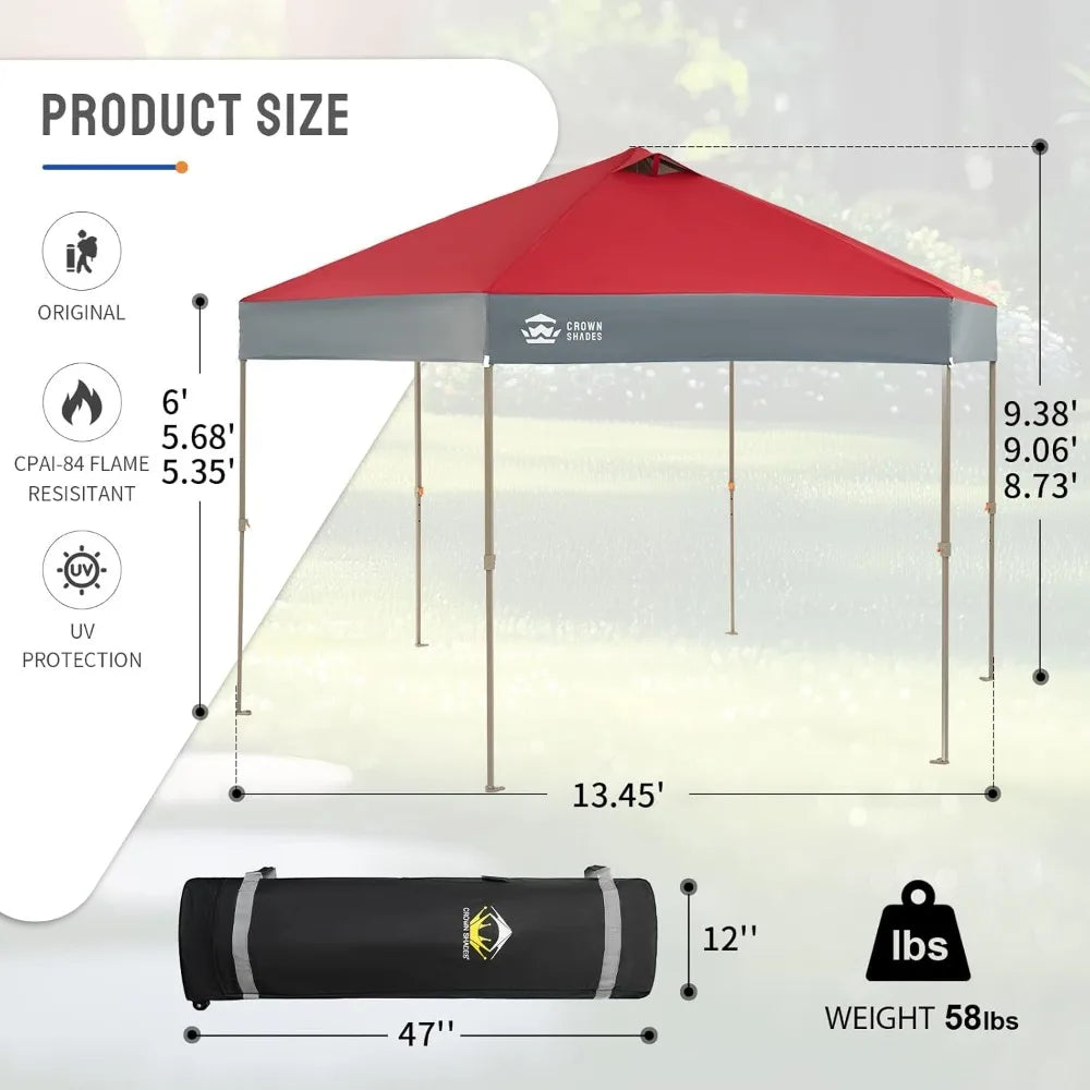 14x14 Pop Up Gazebo Patented Center Lock 6-Sided Portable Gazebo Easy Set Up 300D Silver Coated Fabric UV Resistant