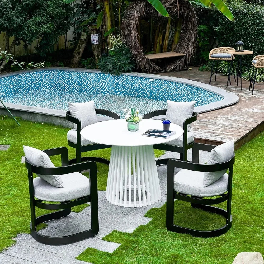 Patio Dining Chairs Set of 4 Modern Outdoor Dining Chairs with Cushions Backrest and Armrests Metal Construction