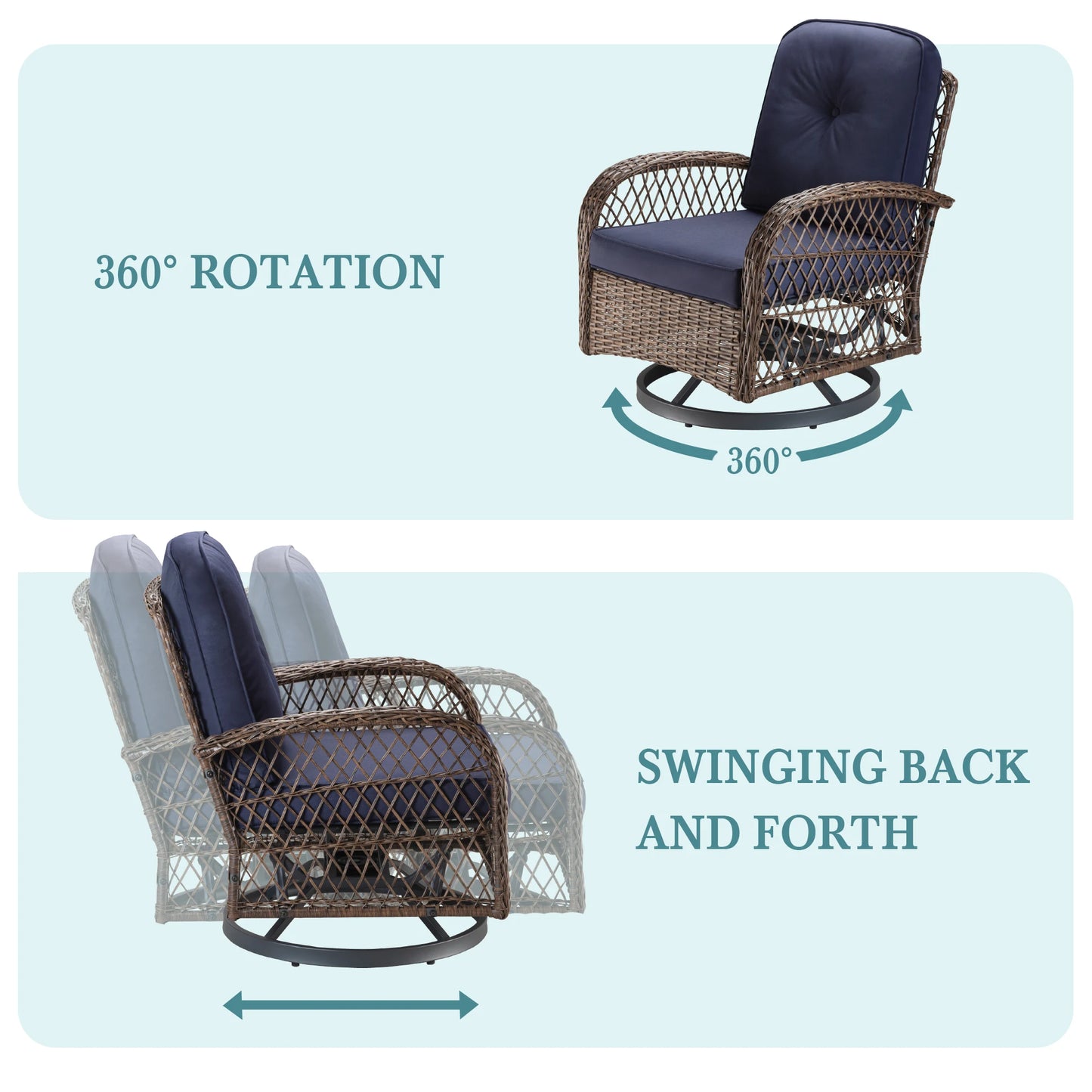 HOOMIC 3 Pieces Patio Furniture Set Outdoor Bistro Set with Rotating Rocking Chairs and Cozy Padded Cushions