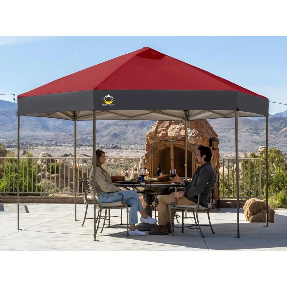14x14 Pop Up Gazebo Patented Center Lock 6-Sided Portable Gazebo Easy Set Up 300D Silver Coated Fabric UV Resistant