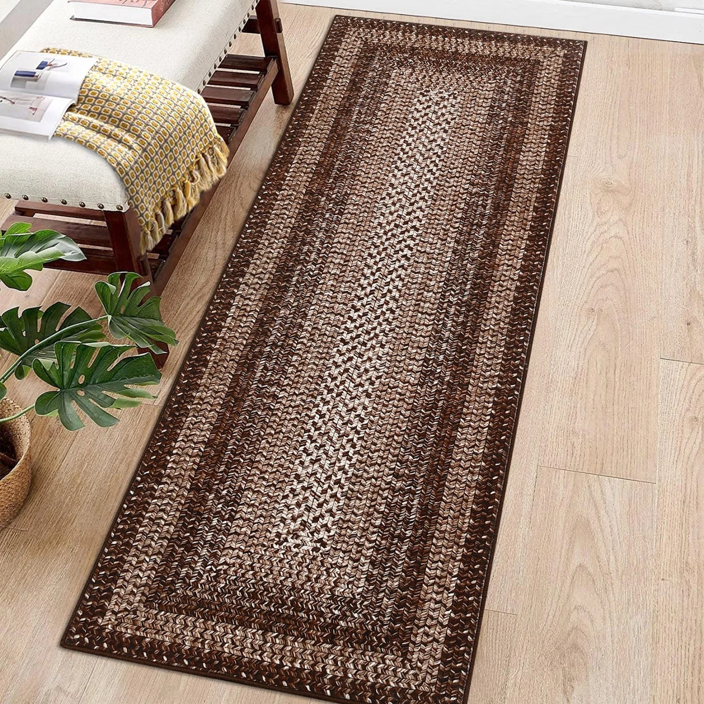 HiMISS Washable Area Rug Modern Braided Non Slip Living Room