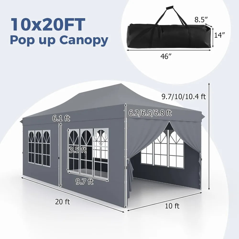 10x20 Ft Pop Up Canopy Tent with UPF 50 Plus Portable Outdoor Design 6 Removable Sidewalls 6 Sandbags and 2 Zippered Doors