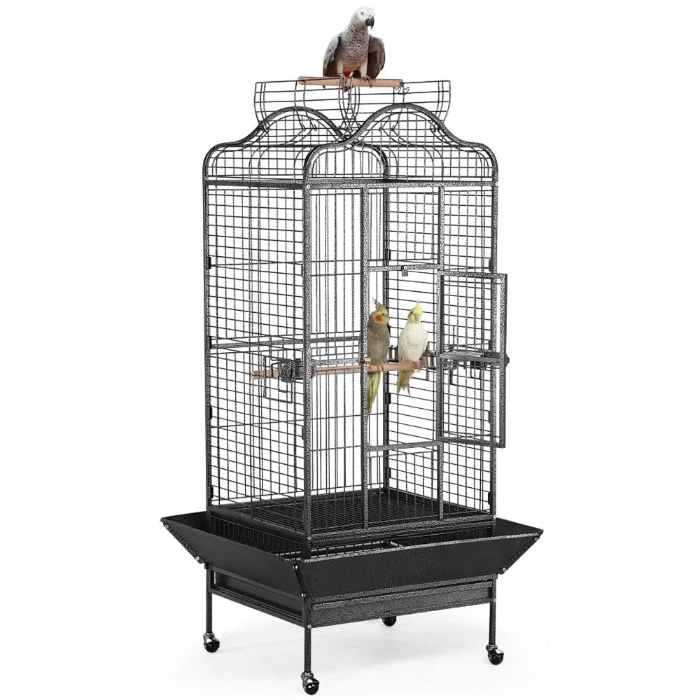 Large Parrot Cage With Open Playtop Rolling Metal Bird Cage