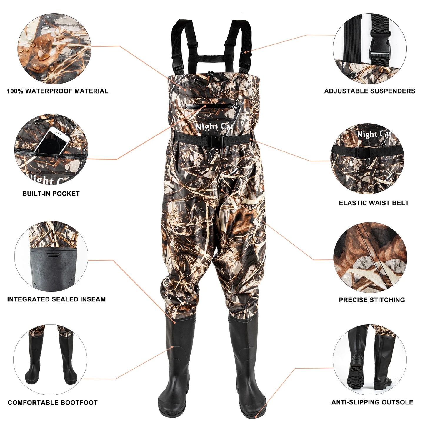 Waterproof Chest Waders With Boots For Fishing Nylon PVC