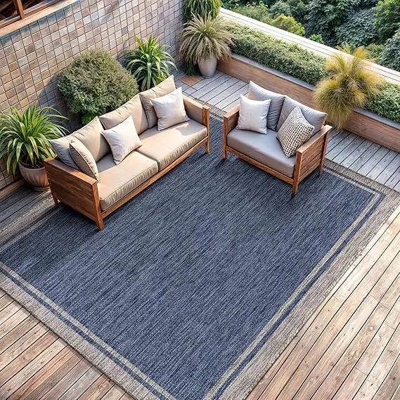 Indoor Outdoor Rug 10x14 Navy Blue Gray Modern Patio Rug