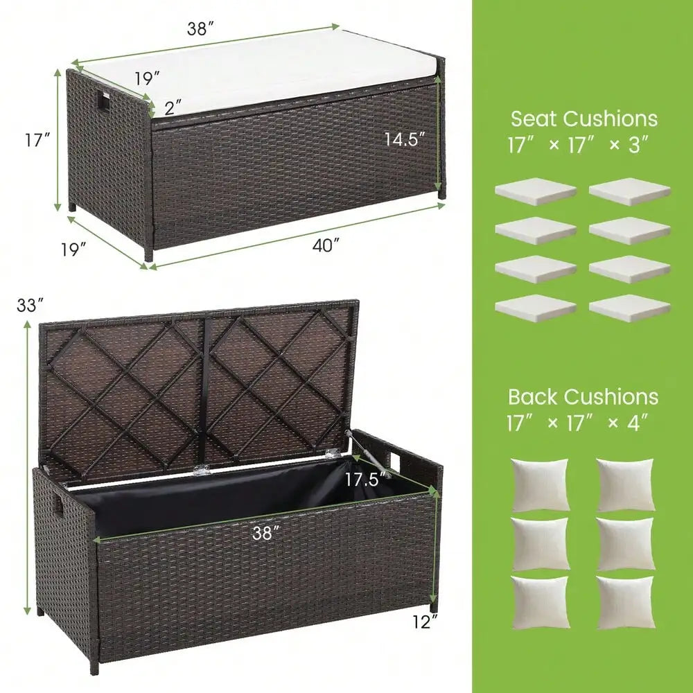 34 Gallon Outdoor Storage Wicker Patio Deck Box Cushion