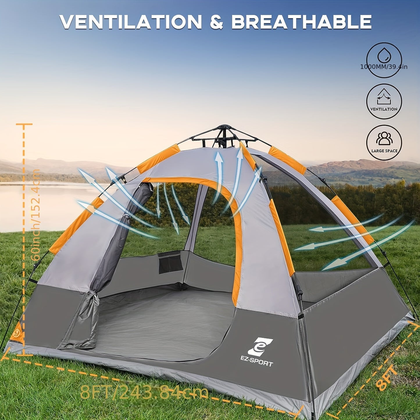 EZ-Sport Pop Up Camping Tent With Rain Fly Waterproof Windproof