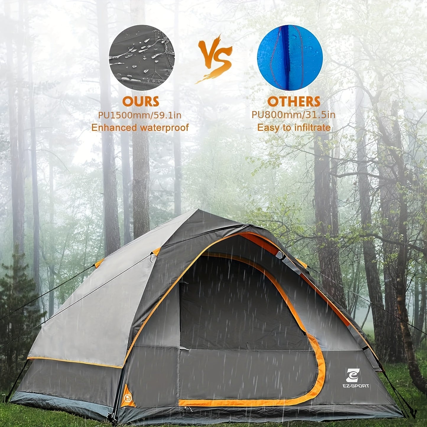 EZ-Sport Pop Up Camping Tent With Rain Fly Waterproof Windproof