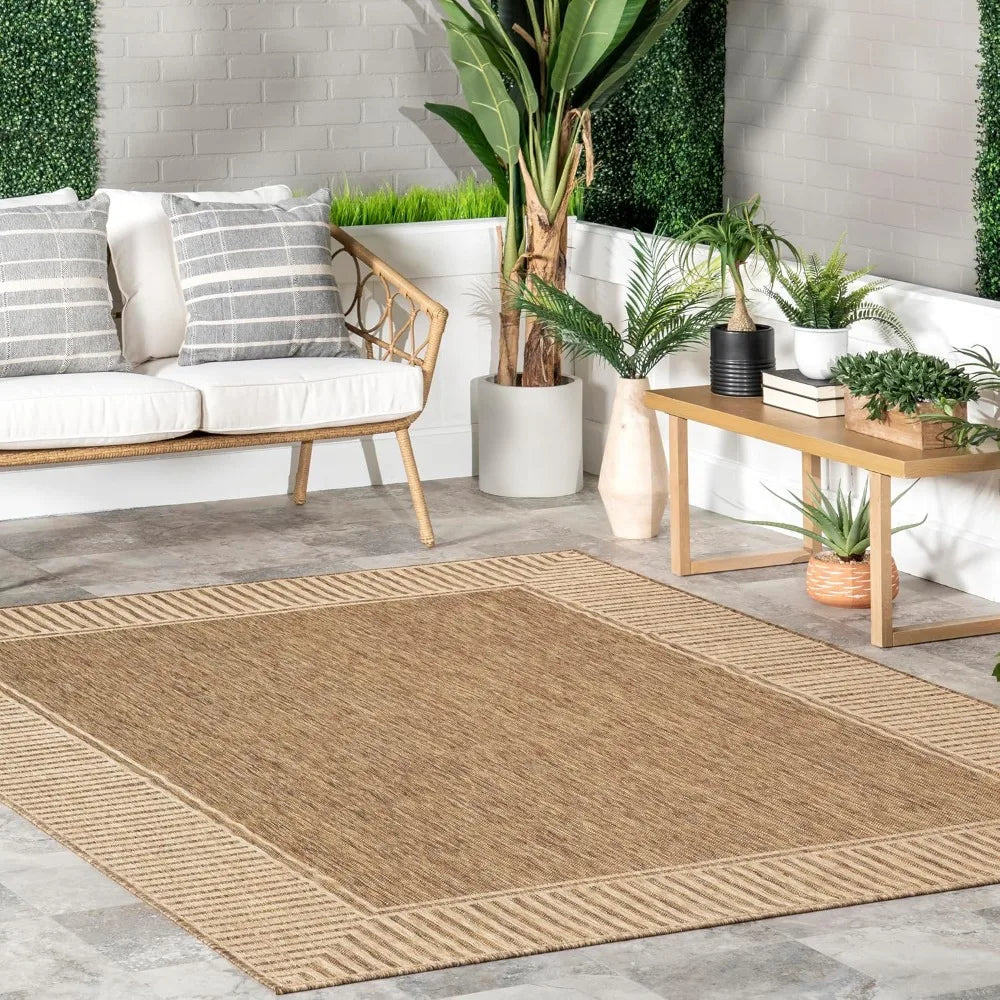Outdoor Area Rug 9ft6in By 12ft Casual Striped Border