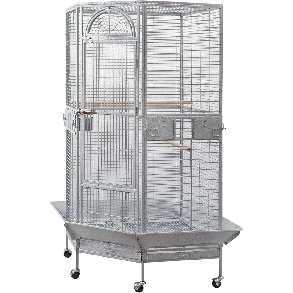 Corner Bird Cage For Cockatiel Parakeet White Vein