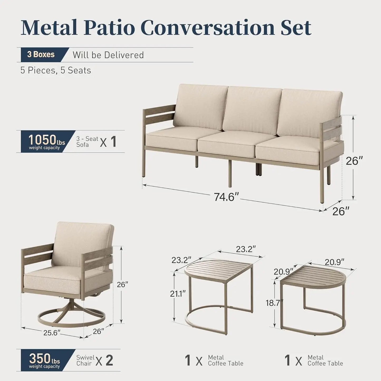 Metal Frame Patio Furniture Set Cushioned Outdoor Seating