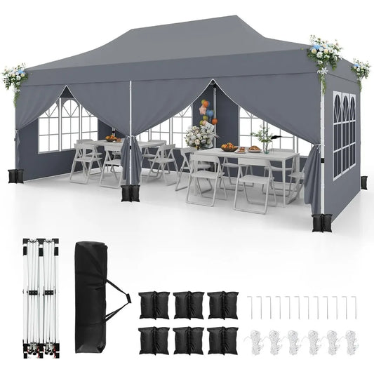10x20 Ft Pop Up Canopy Tent with UPF 50 Plus Portable Outdoor Design 6 Removable Sidewalls 6 Sandbags and 2 Zippered Doors