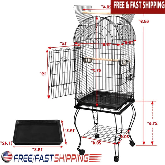 Rolling Dome Cage Open Top Quaker Parrot Metal Frame Stand