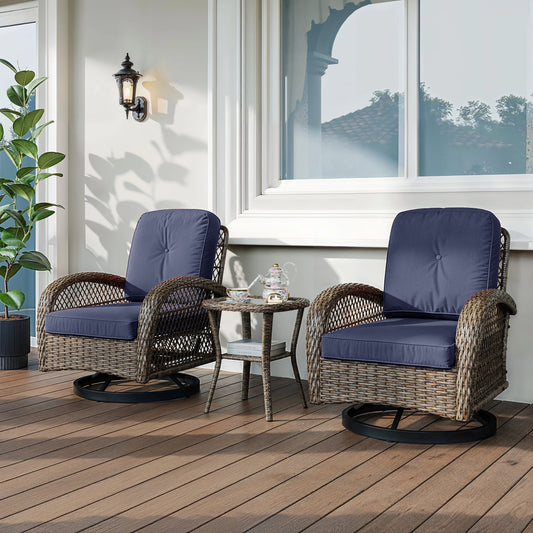 Hoomic 3 Pieces Patio Furniture Set Outdoor Bistro Set Rotating Rocking Chair Set with Cozy Padded Cushions