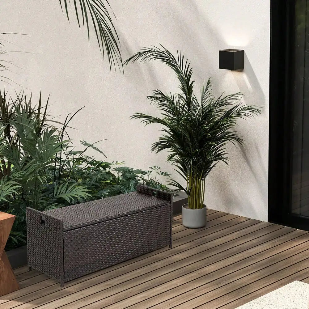 34 Gallon Outdoor Storage Wicker Patio Deck Box Cushion