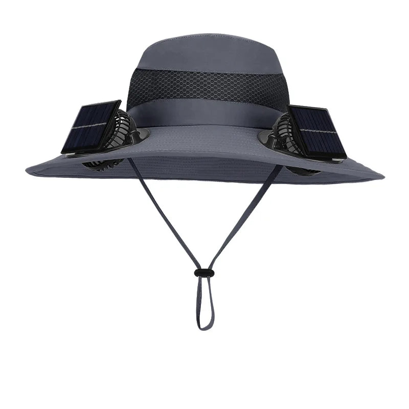 Sun Hat Fan Wide Brim Bucket Hat Male Cooling Summer Hat with Solar Fans Fishing Cap Outdoor Camping Accessories