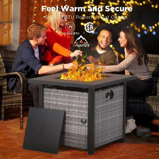 Propane Fire Pit Table 32 Inch with Lid and Glass Rocks for Patio Deck Backyard 50000 BTU Outdoor Gas Fire Pit
