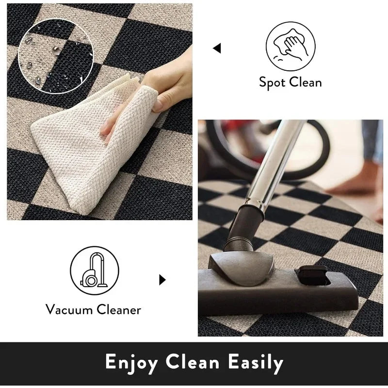 Checkered Easy Jute 5x7 Area Rugs Washable Living Room