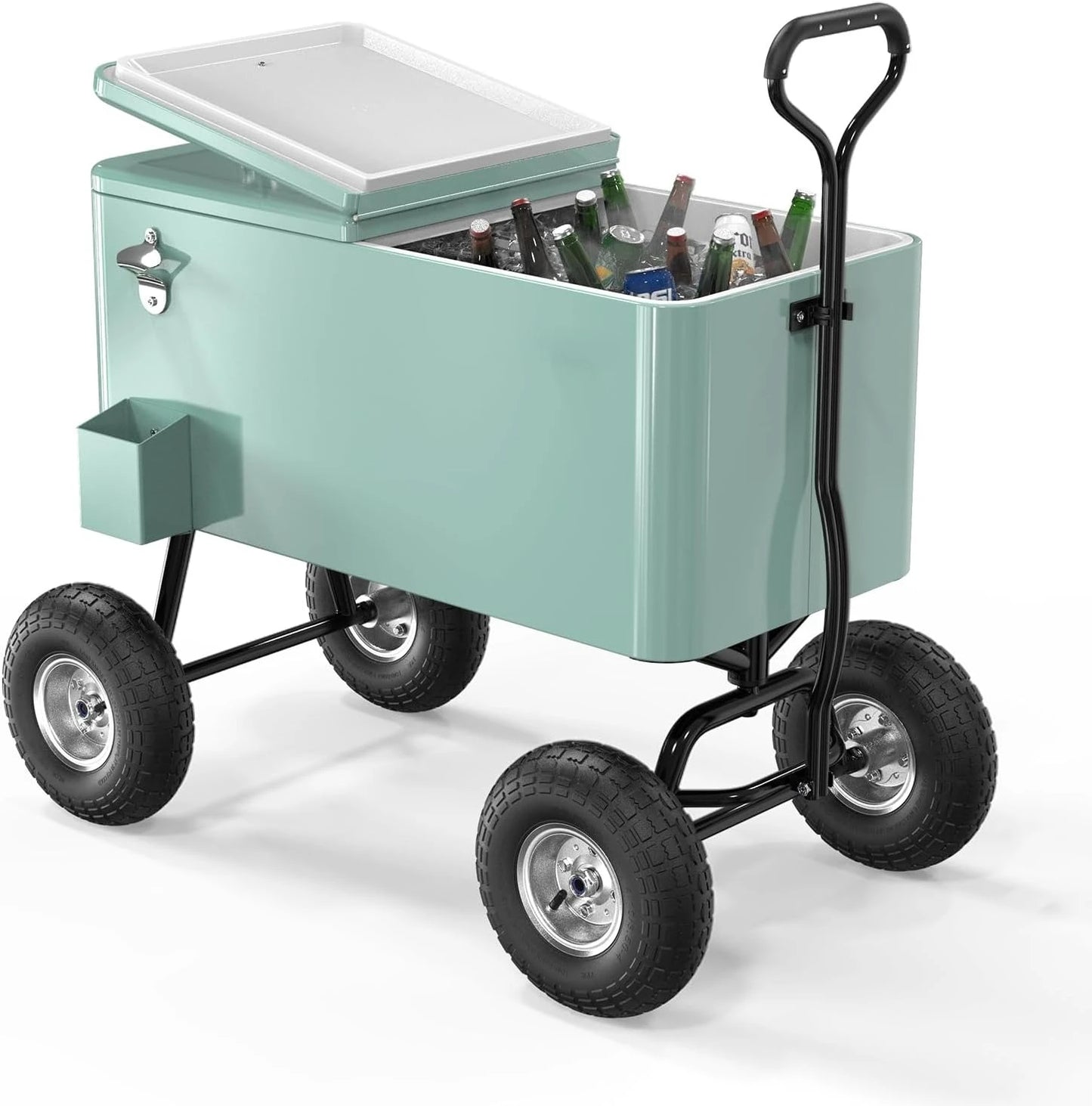 80 Quart Wagon Rolling Cooler Ice Chest With 10 Inch Wheels