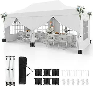 10x20 Ft Pop Up Canopy Tent with UPF 50 Plus Portable Outdoor Design 6 Removable Sidewalls 6 Sandbags and 2 Zippered Doors
