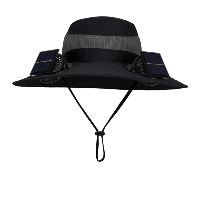 Sun Hat Fan Wide Brim Bucket Hat Male Cooling Summer Hat with Solar Fans Fishing Cap Outdoor Camping Accessories