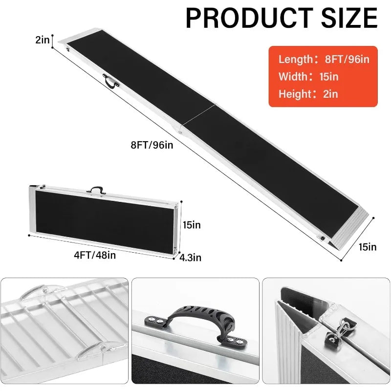 8 FT Portable Bi-Fold Folding Pet Ramp Cat Safety Ladder for Large Dogs Cars Trucks SUVs Doorstep or Bed