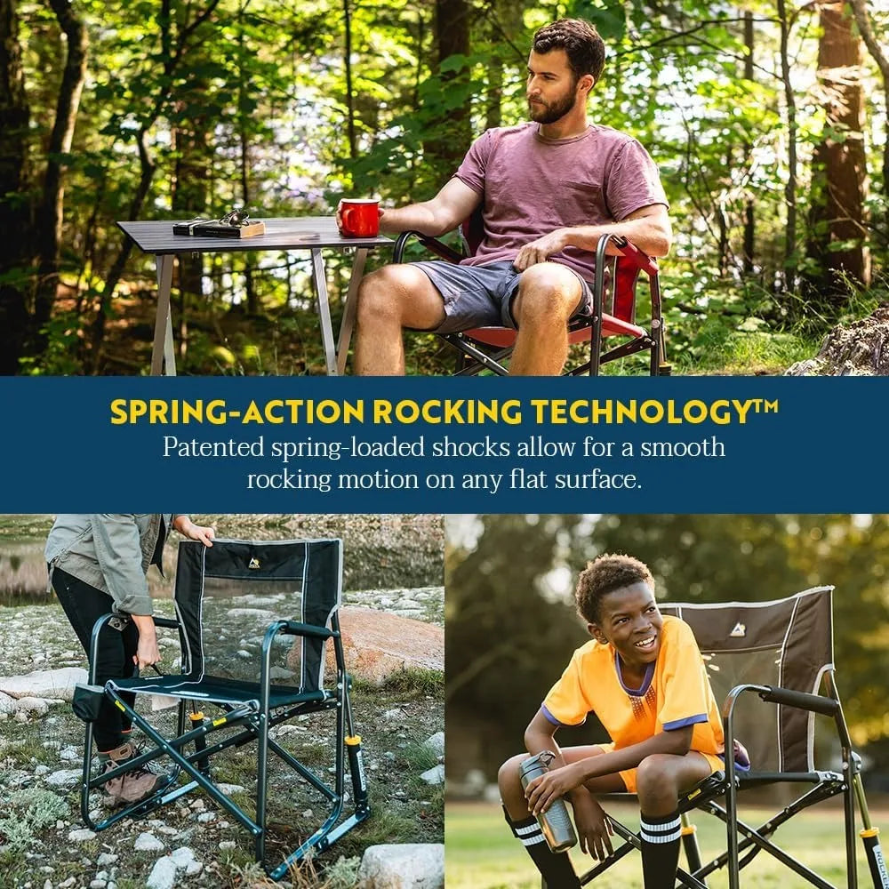 Beach Outdoor Rocking Chair with Beverage Holder Portable and Foldable Sturdy Steel Frame Holds Up to 250 Pounds