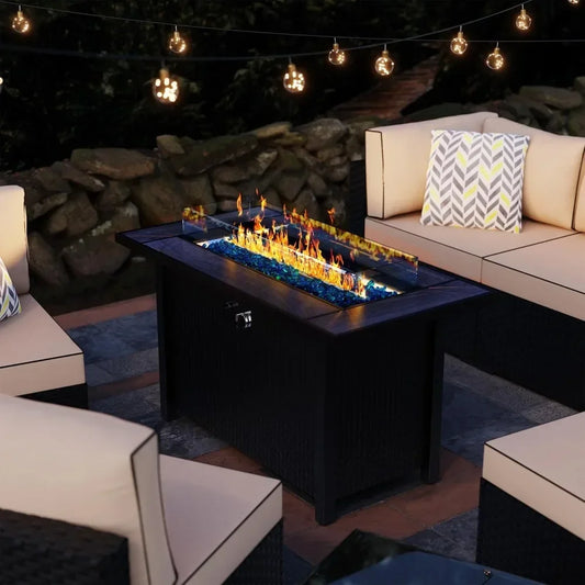 45 Inch Fire Table Propane Fire Pit with Glass Wind Guard and Rain Cover Outdoor Firepit Table 50000 BTU 3 in 1 Fire Table