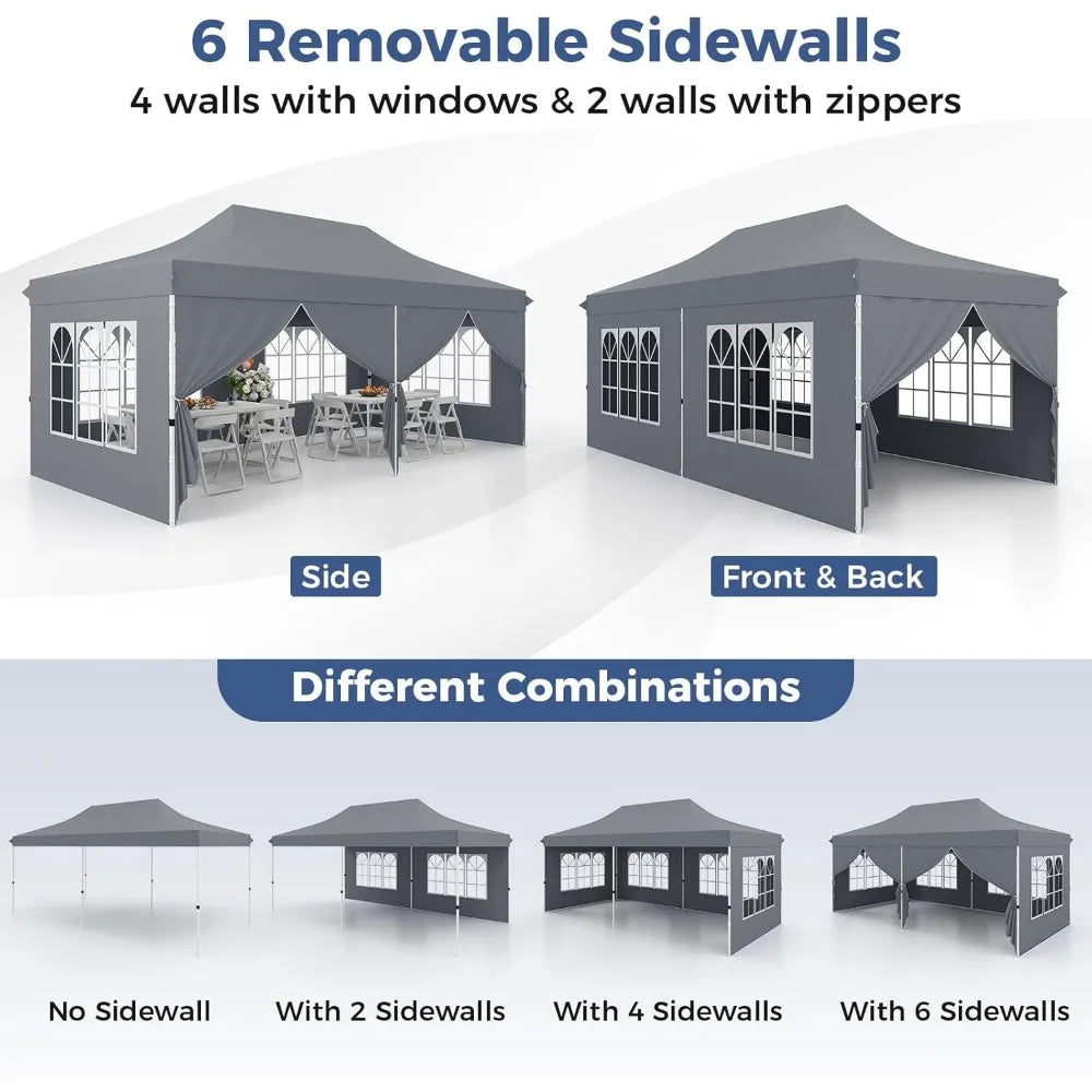 10x20 Ft Pop Up Canopy Tent with UPF 50 Plus Portable Outdoor Design 6 Removable Sidewalls 6 Sandbags and 2 Zippered Doors