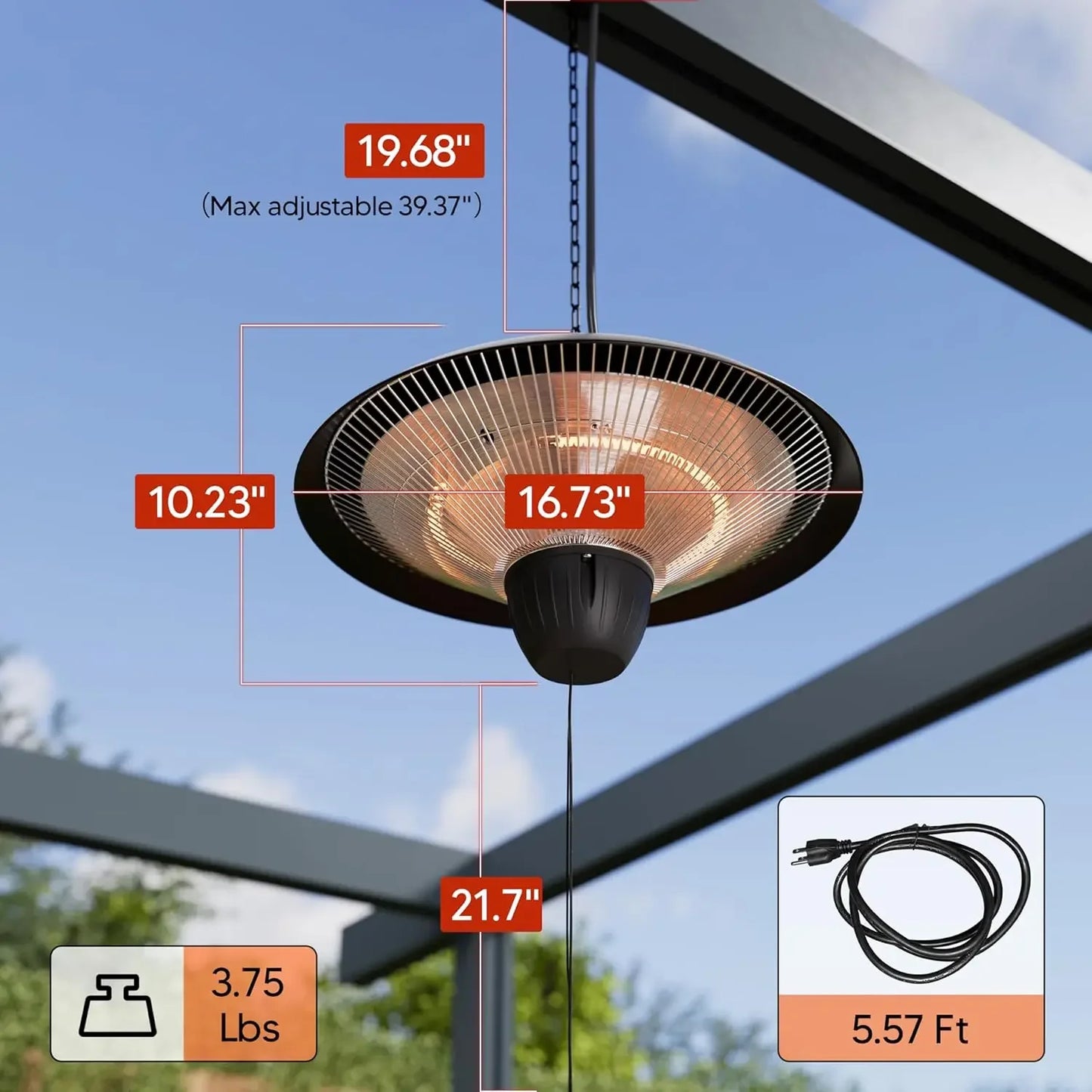 Outdoor Patio Heater 1500W Ceiling Mounted Infrared IP34